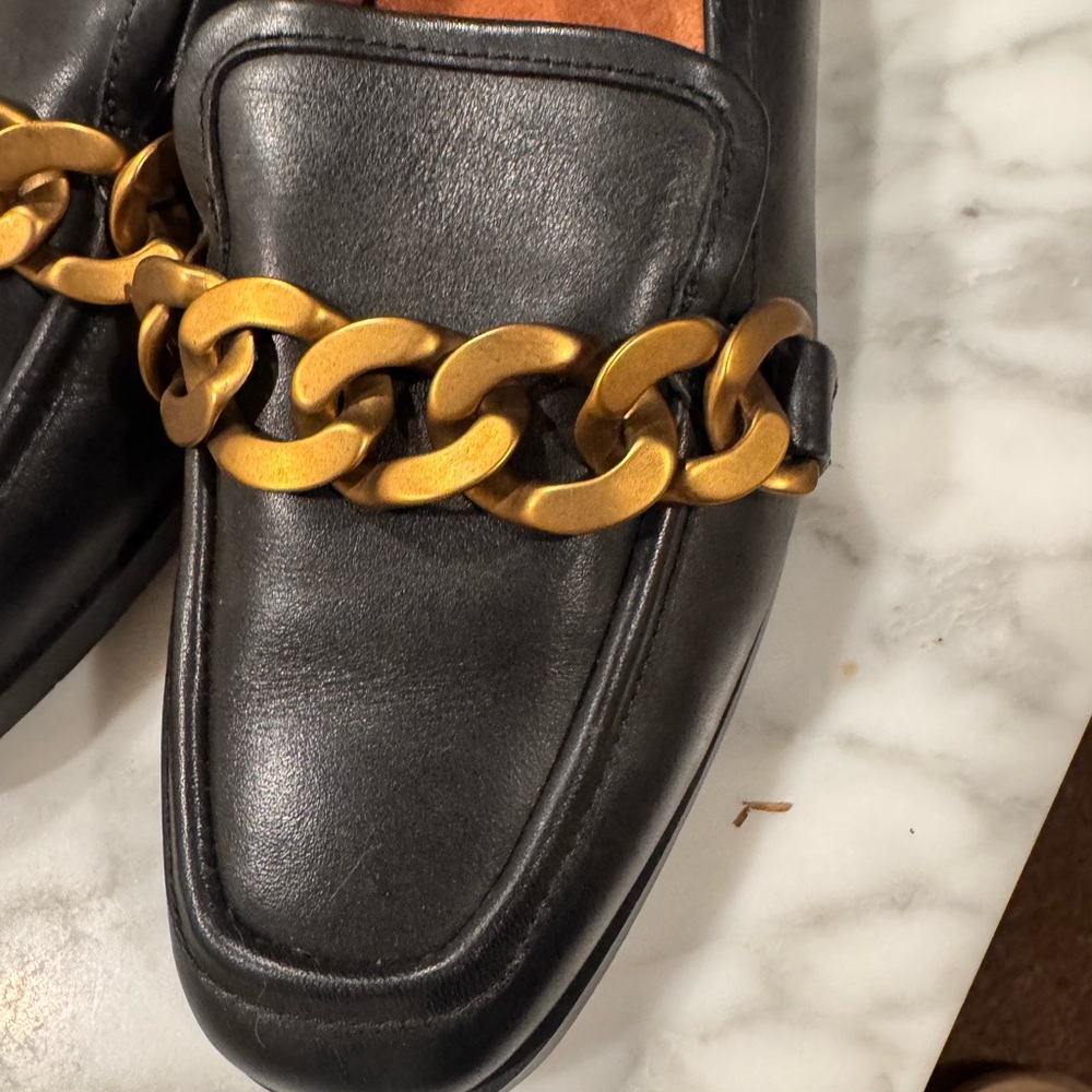 Vionic Black Loafers with Bold Gold Chain - Picture 3 of 6